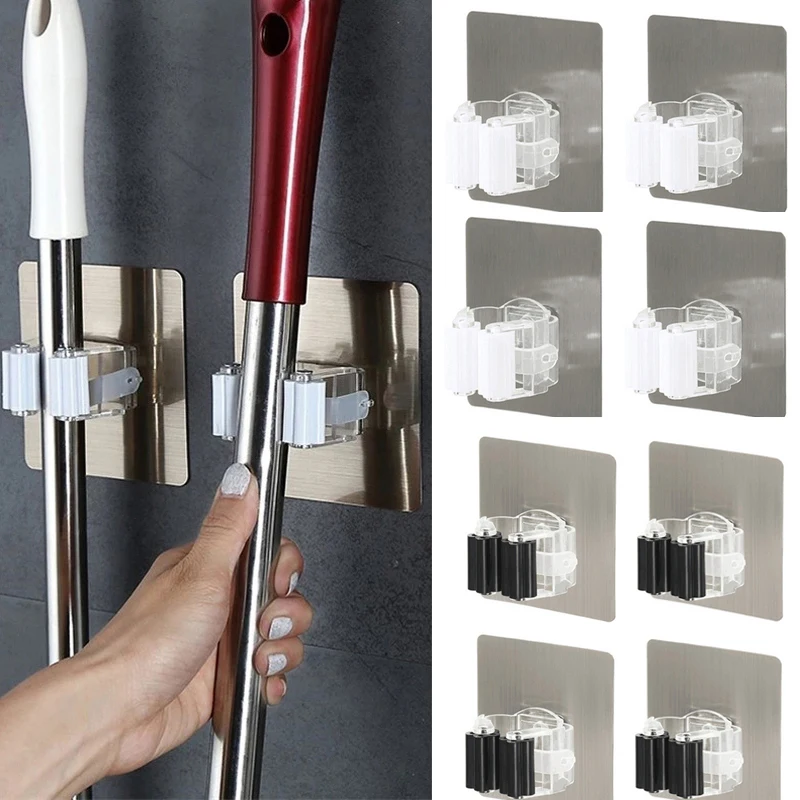 

4/2/1Pcs Wall Mounted Mop Organizer Holder Multi-Purpose RackBrush Broom Hanger Hook For Kitchen Bathroom Storage Hooks