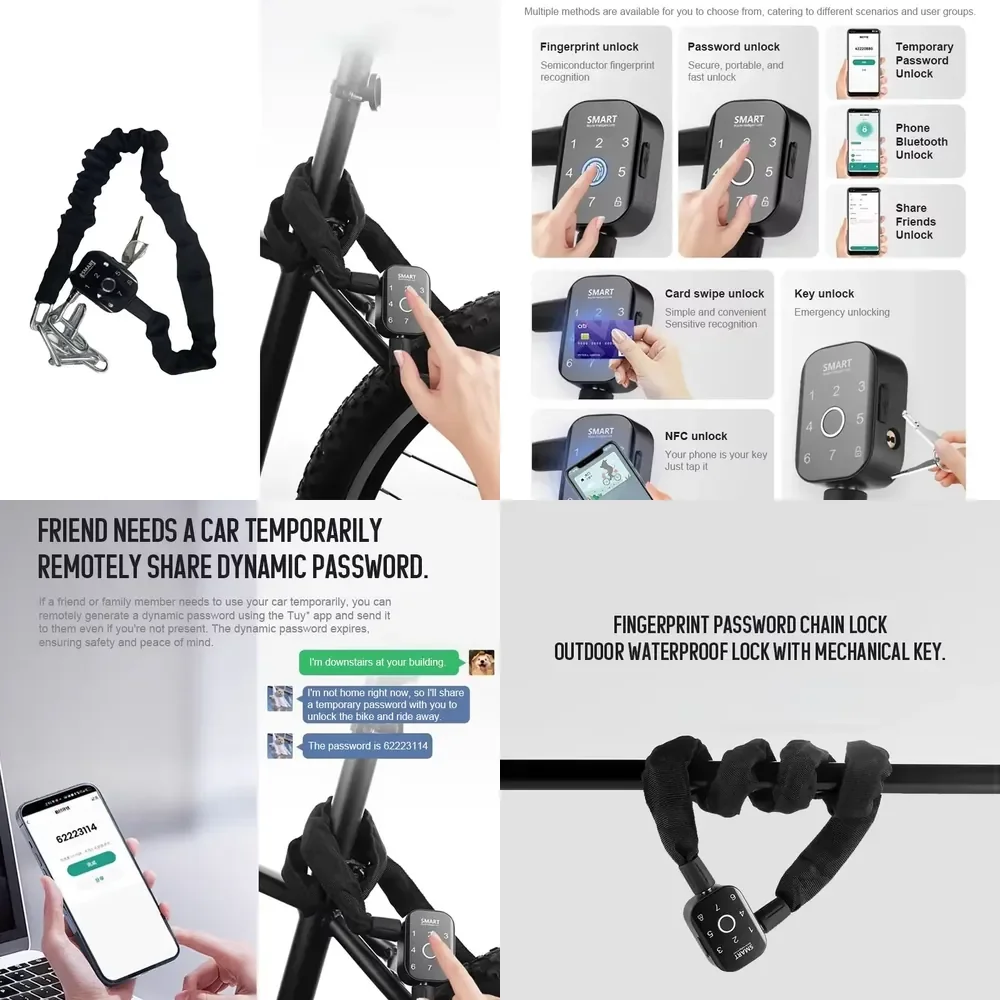 Automatic Waterproof Theft Motorbike Biometric Fingerprint Smart Electronic Control Cable Share Blue Tooth Bike Coded