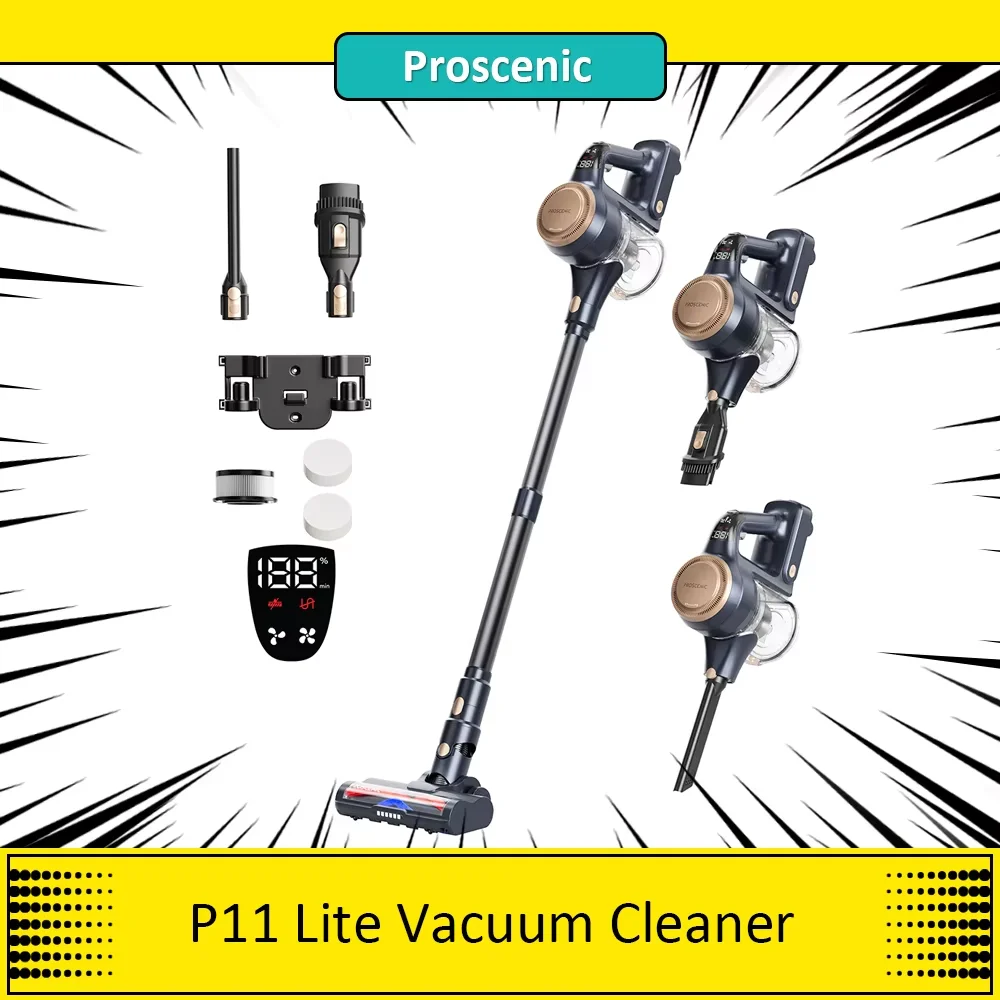 Proscenic P11 Lite Cordless Vacuum Cleaner, Max 28 kPa Suction, Up to 35min Runtime, LED Screen, Auto De-Tangles Hair, 180°