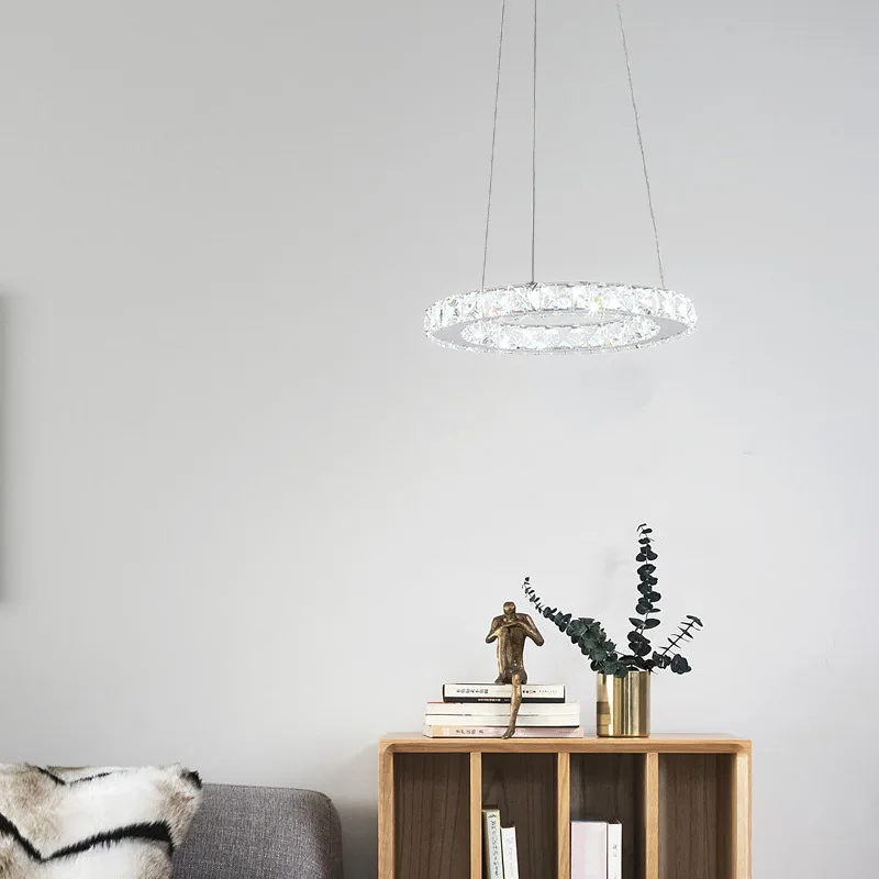 Silver Crystal LED Chips Crystal Lamp Lighting Fixture LED Circle Light Diameter 200mm Pendant in Bedroom Living Room Lustre De