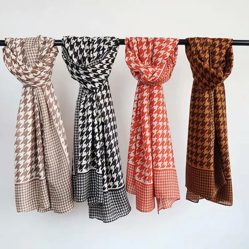 Houndstooth Print Winter Cotton Scarf Women Warm Plaid Design Scarfs Long Large Hijab Scarves Stoles Bandana Foulard Wraps Shawl