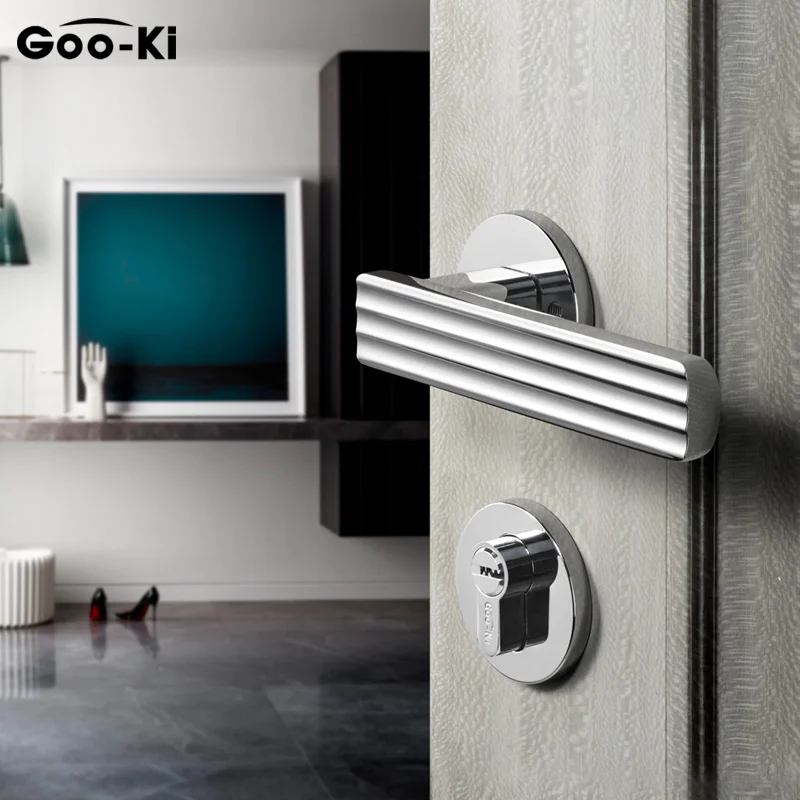 

Goo-Ki Modern Polished Chrome Door Lock Set Aluminum Alloy Slient Interior Door Lock Handle Gate Lock Furniture Hardware