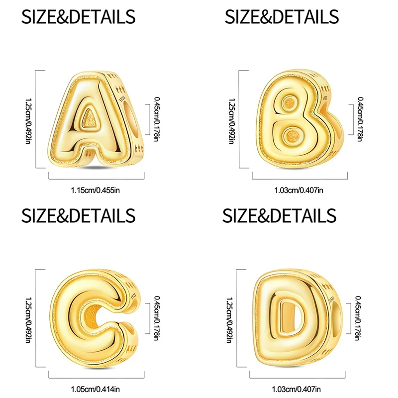 Nuevas Ofertas, Dijes de Plata de Ley 925 con 26 Letras Doradas, Compatibles con Pulseras Originales, Joyería DIY para Mujer, Regalos de Cumpleaños