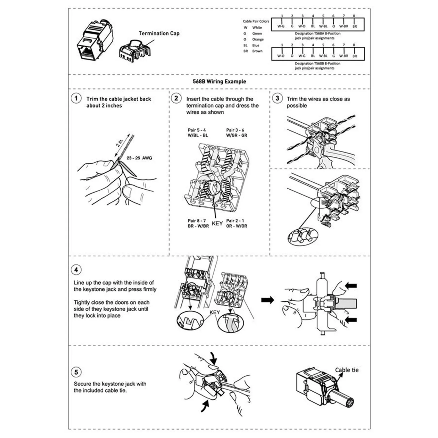 Lot de 20 connecteurs Keystone RJ45 Cat6a - Compatibles Cat6 - Sans outil - 180 degrés - Prise murale Ethernet - Coupleur réseau Cat6a