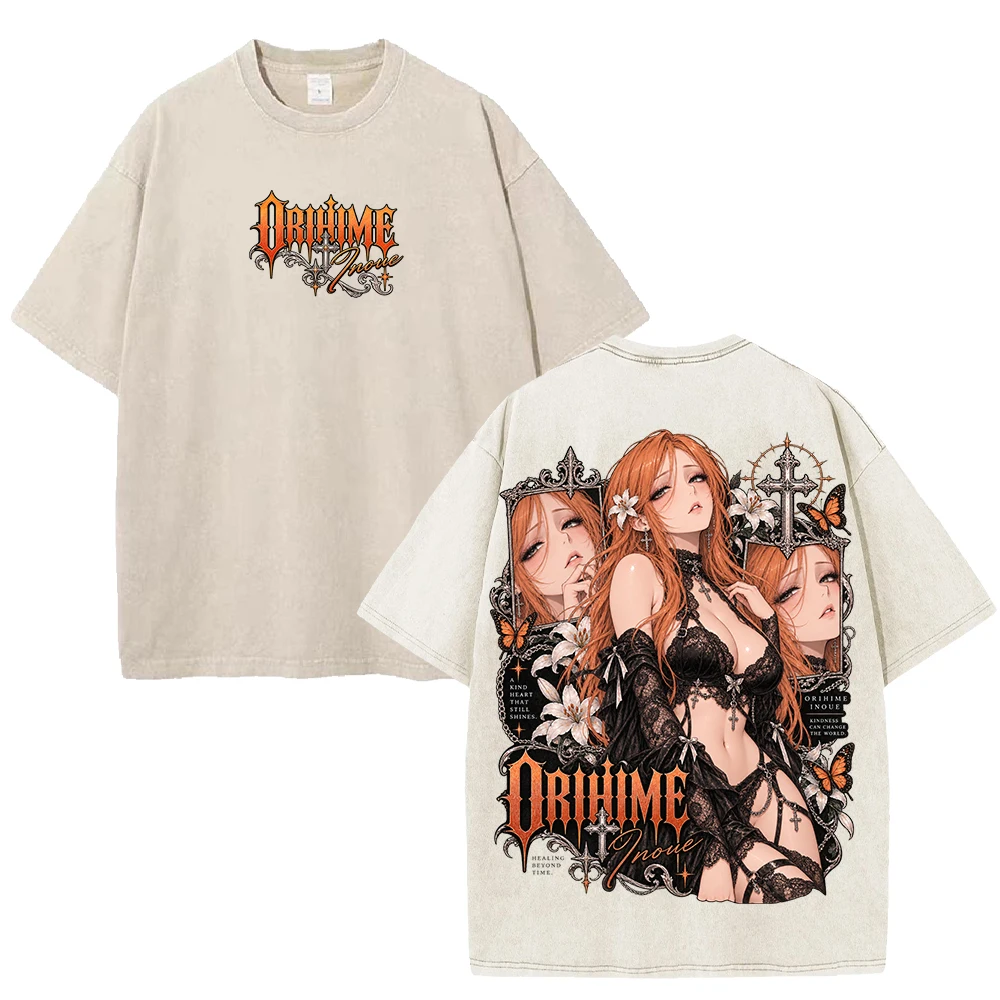 Orihime Inoue BLEACH Anime T-shirt Y2k Gothic Vintage Washed T Shirt Men Women Clothing Oversized Short Sleeve Fashion Tees Tops