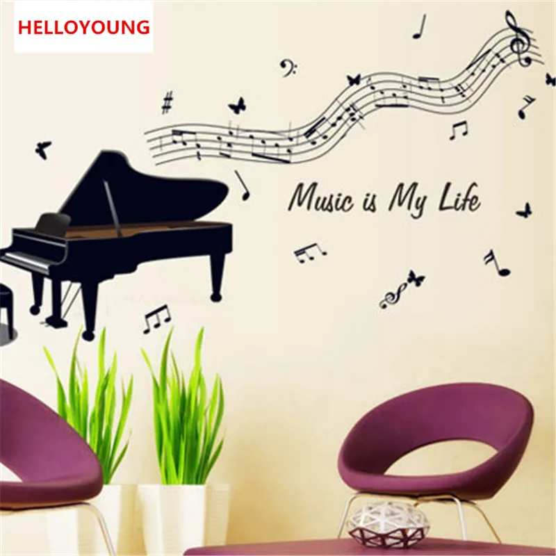 QT-0176 Piano Black rhythm music wall stickers removable vinyl wall decal Music Room decorations Wall Art decals