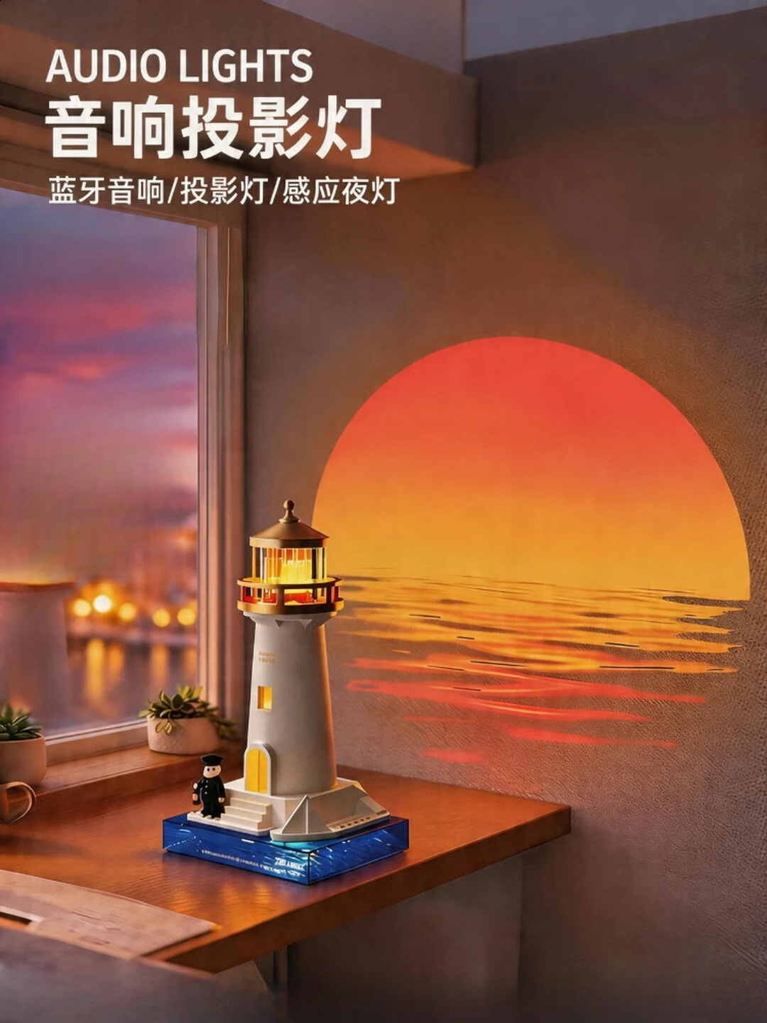 Moonlight Lighthouse Audio Bluetooth Speaker Men's and Women's Birthday Gifts Starry Sky Projection Night Light Practical