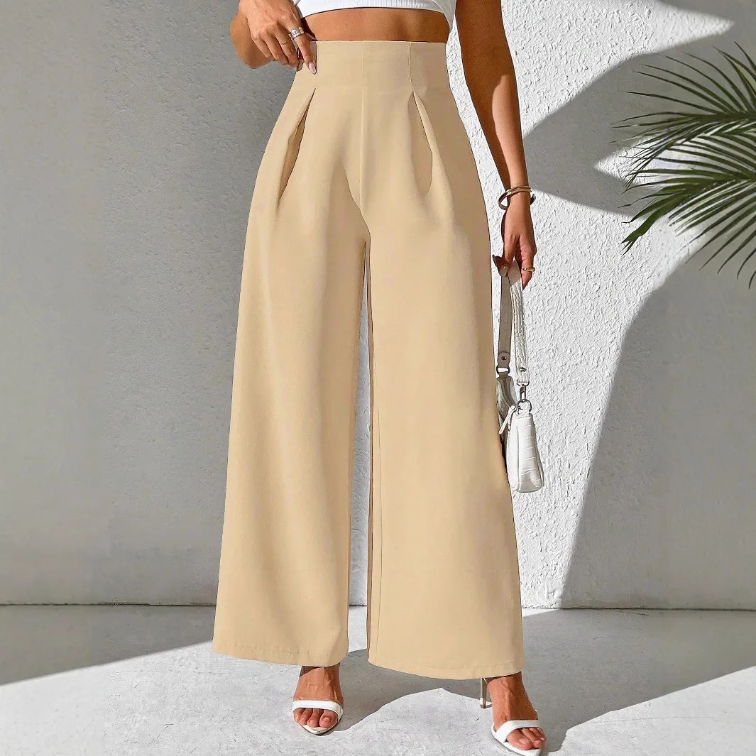 

Летние модные повседневные широкие повседневные брюки с высокой талией 2025, однотонные удобные широкие брюки для женщин