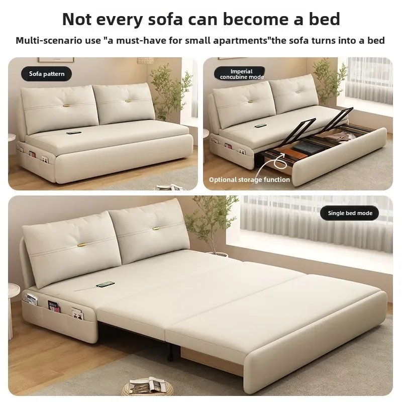 Sofa bed folding dual-purpose multi-functional pulling integrated living room small apartment cream wind study 2024 new