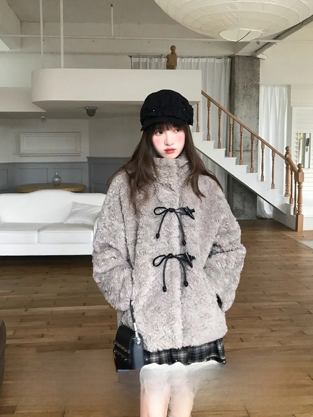 

Warmth Gentle Lazy Beautiful Small ence Stand Collar Coat Fem Autumn Winter Thiened Soft ay Fur Outerwear Coat