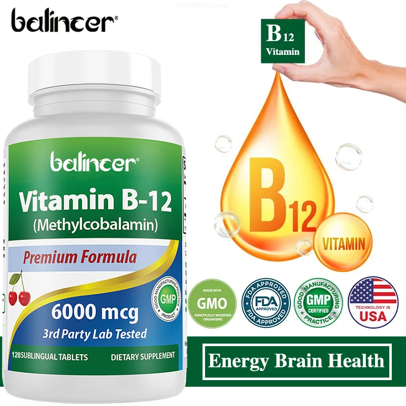 Vitamin B12 Methylcobalamin - Reduces Fatigue, Supports Heart and Nerve Health, Blood Cell Function, Healthy Sleep, Gluten-free