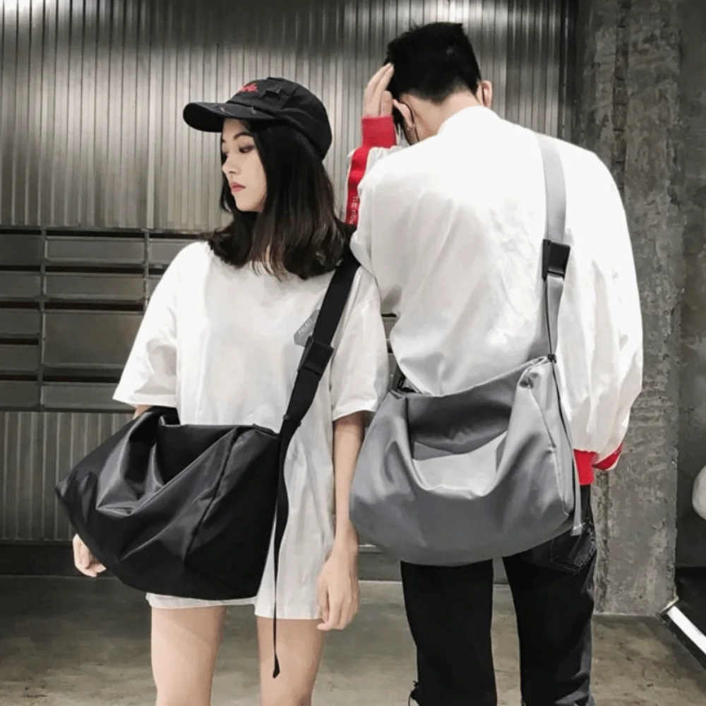 

Solid Color Men's Shoulder Bag Multifunctional Large Capacity Canvas Crossbody Bag Zipper Lightweight Simple Shoulder Bag Women