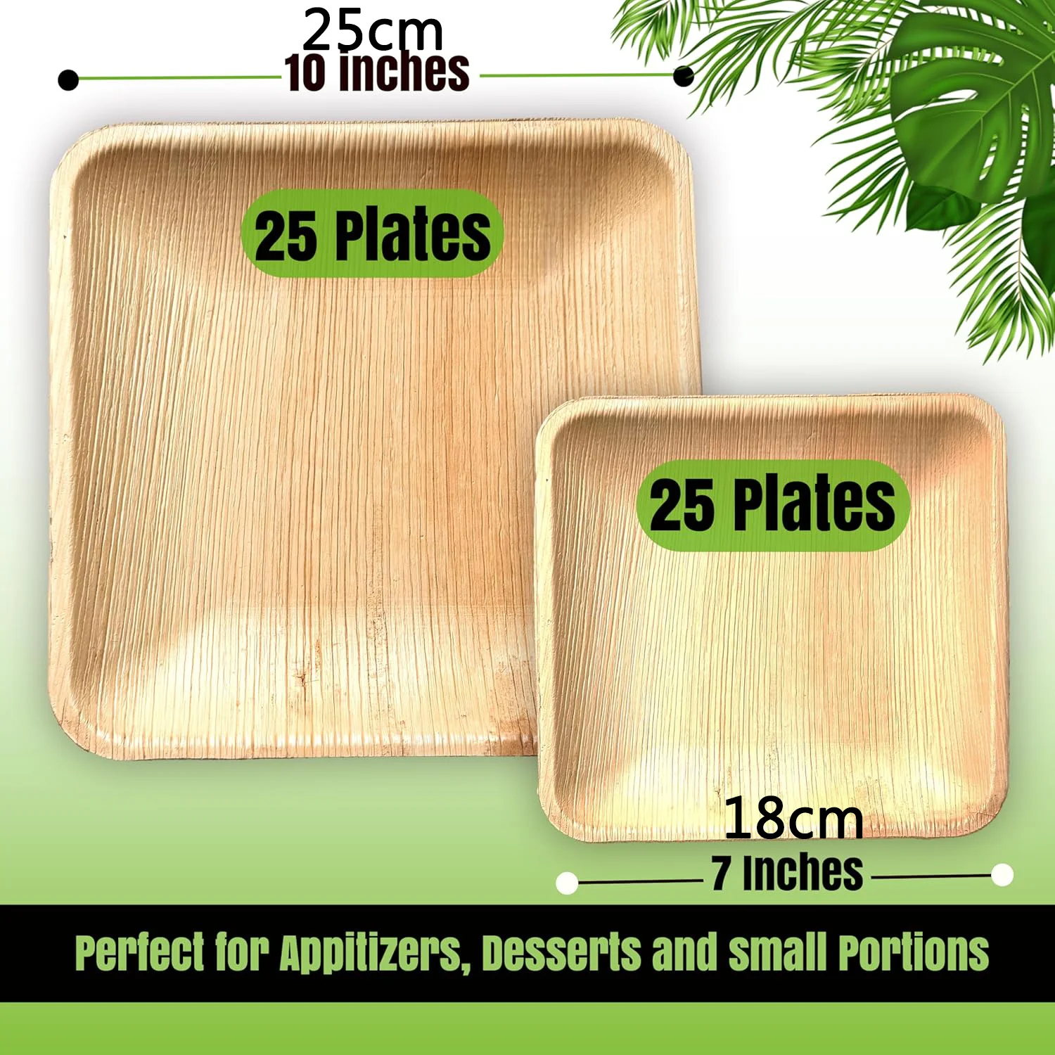 Eco-Friendly Disposable Palm Leaf Plates & Cutlery - 10 Inch Biodegradable Dinnerware for Parties, Camping | Microwave/Freezer Safe
