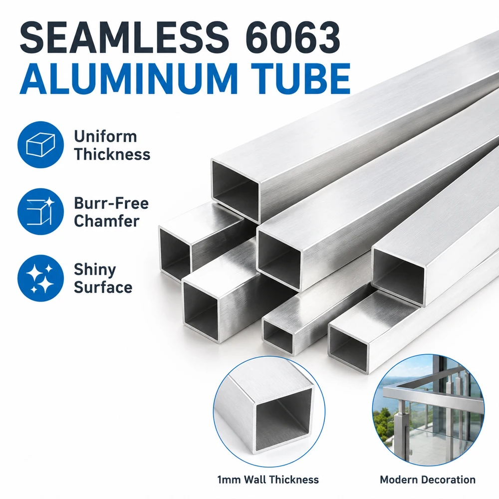 1-4Pcs 6063 Aluminum Rectangular Tube 10-25mm Width X 1mm Thick X 250mm Long, Seamless Metal Pipe for DIY Industrial Projects