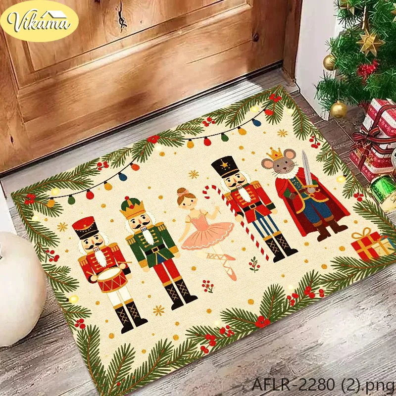 VIKAMA Christmas Doormat Nutcracker Ballerina Mouse King Sturdy Durable Door Mat for Outdoor Entrance Christmas Decor