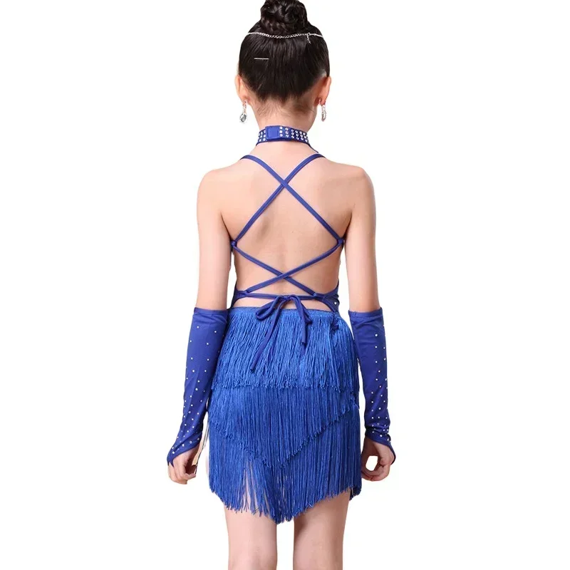 

Платье с кисточками для латинских танцев с блестками для девочек, модный танцевальный наряд для ча-ча, сальсы, танго, сценический костюм