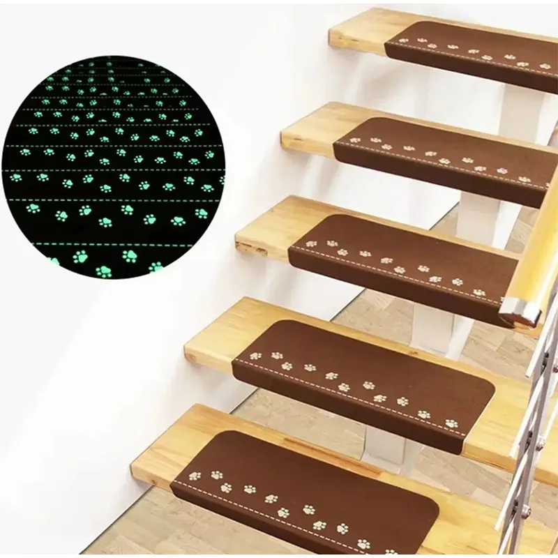 Luminous Self-Adhesive Stair Sticker Treads Non-Slip Glow in Dark Step Mats with TPR Backing for Indoor Wooden Tile Stairs
