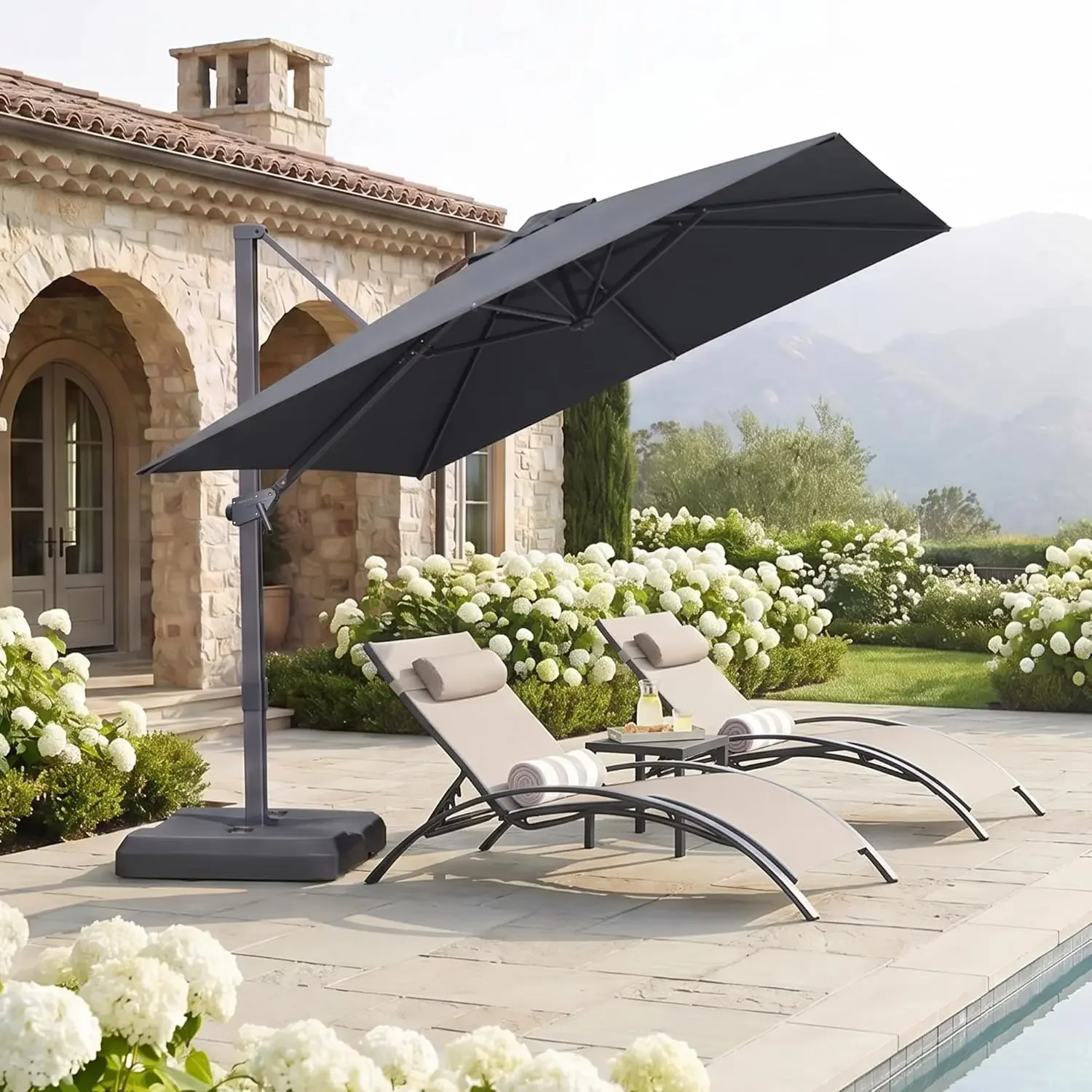HOT 8x8ft Square Offset Cantilever Umbrella with 360° Rotation & 8 Metal Ribs for Patio Garden Deck Pool