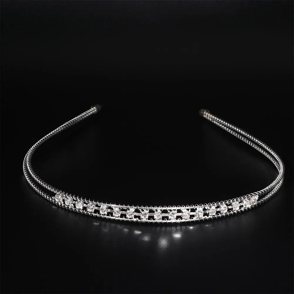 1 Pc Trendy Rhinestone Head Piece Black Silver Elegant Headband Woman Girl Wedding Party Head Chain Jewelry Decoration