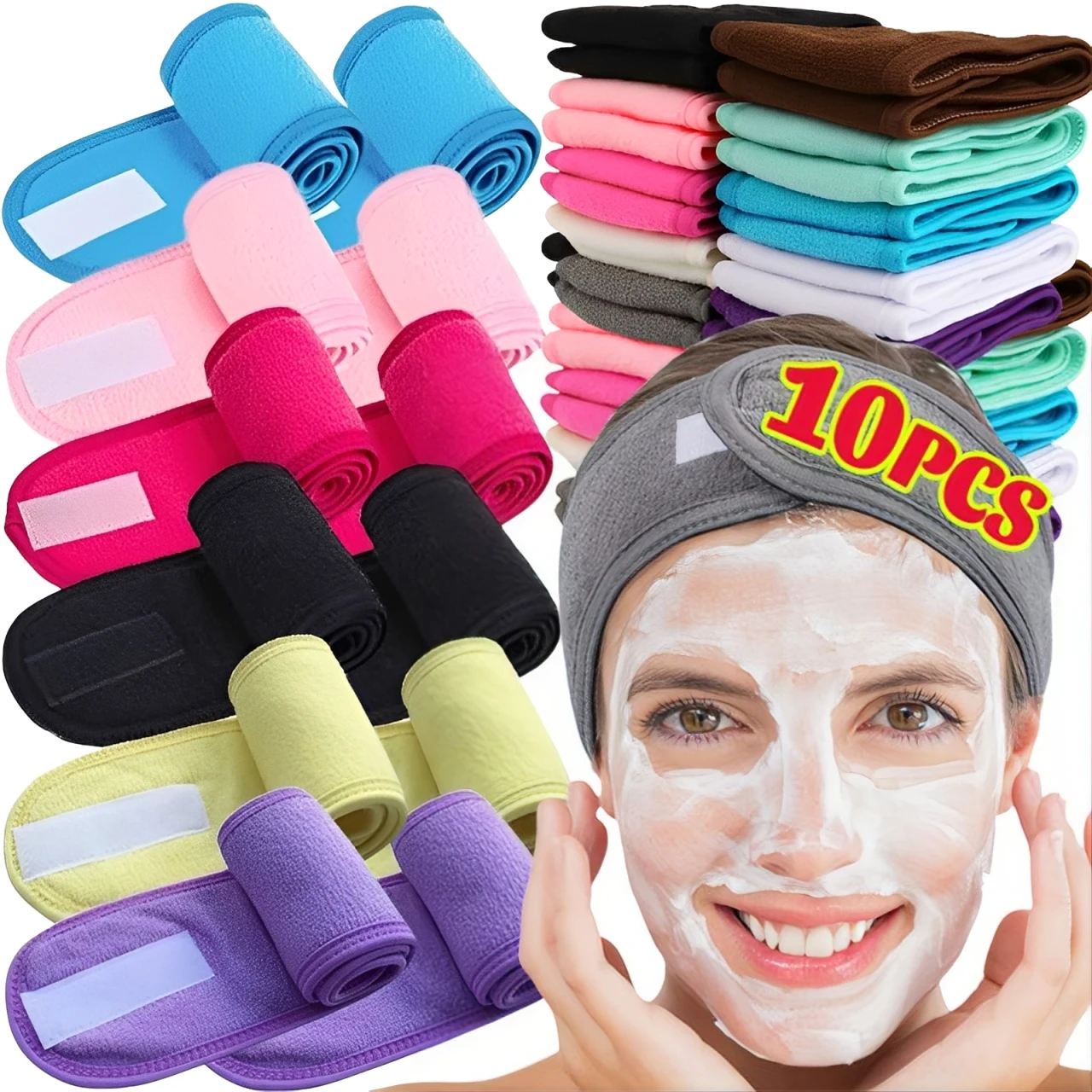 Banda para la cabeza ajustable para mujer, diadema ancha para Spa, Yoga, baño, ducha, maquillaje, lavado de cara, diadema cosmética, accesorios para el cabello de toalla suave