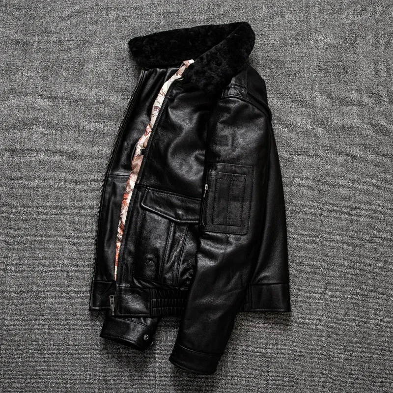 YR!Wholesales.Classic US G1 style men genuine leather jacket.black plus size cowhide coat.top gun warm cotton cloth