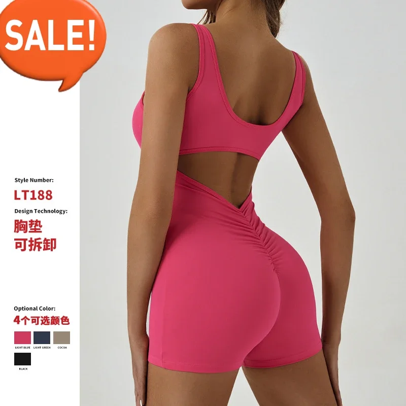 

Sport Jumpsuit Yoga Women Sleeveless Hip Lift Shorts Workout Clothes Fitness Tracksuit Tennis Badminton Outfit Summer Pink 2025