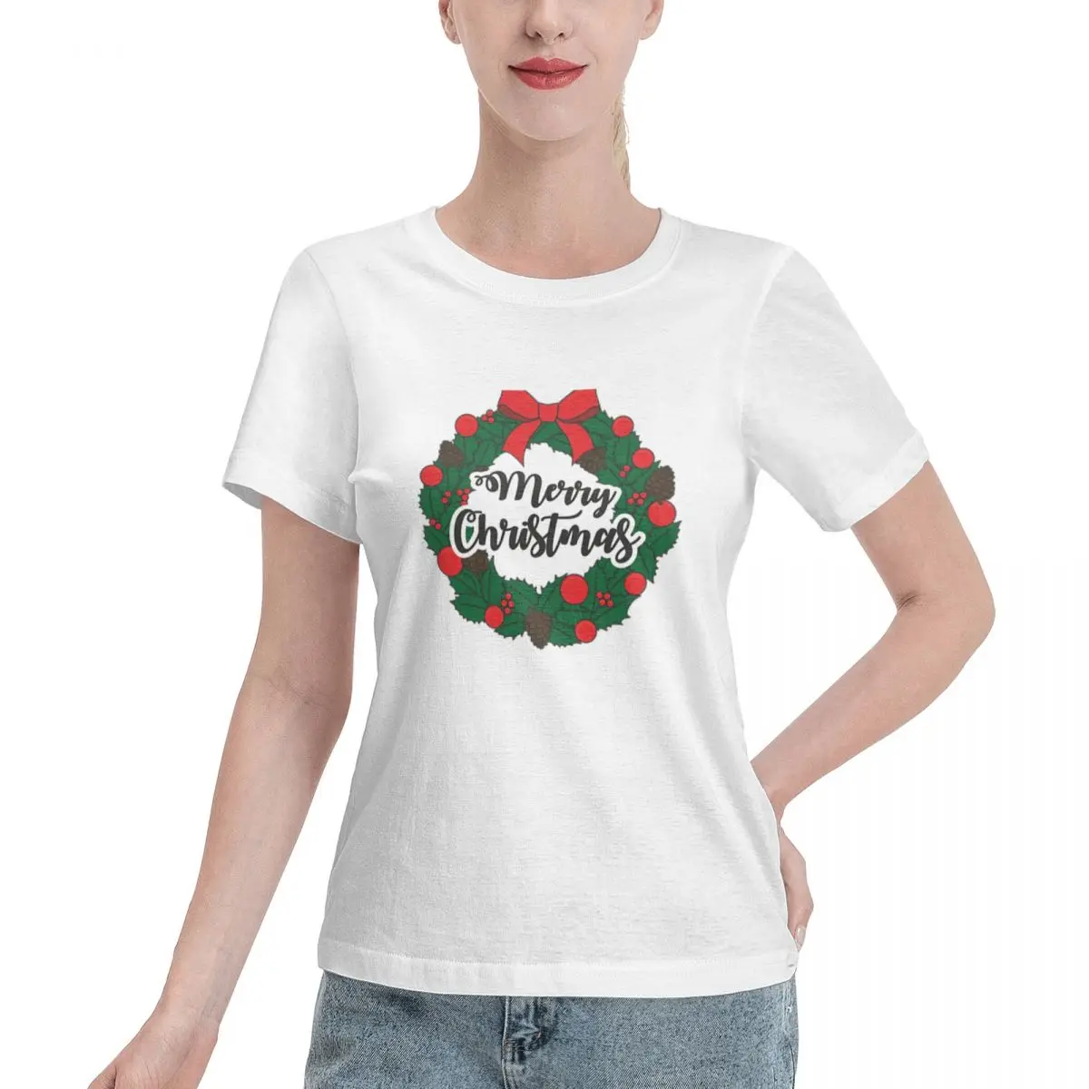 Soft Comfy Merry Christmas Women's T-shirt Loose Soft Skin Friendly Top