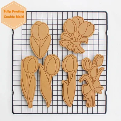 Tulip Cookie Mold Frosted Biscuit Mold Cookies Cutter Fondant Stamp Emboser Cake Baking Tool Pastry and Bakery Kitchen Tools