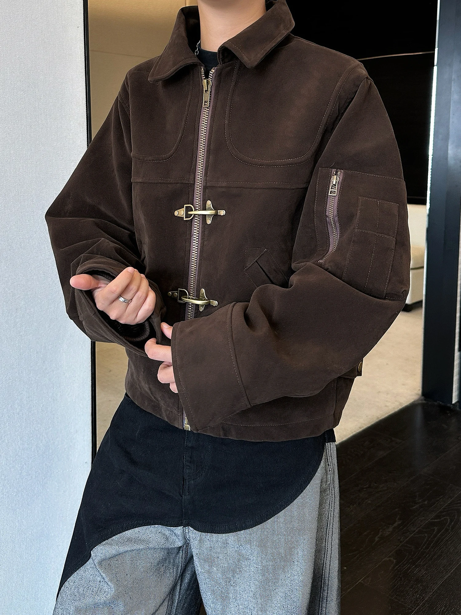 

Retro American Suede Jaet Autumn Design Aircrt Bule Workwear Jaet New Chinese Sle Men's Collar Motorbike Clothes