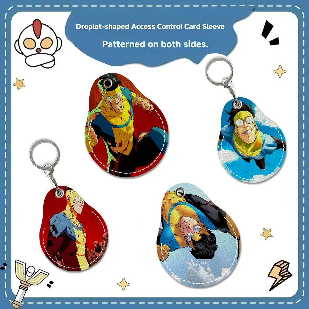 Animation I-Invincible Leather access card holder, water drop keychain, bus card elevator induction protective cover