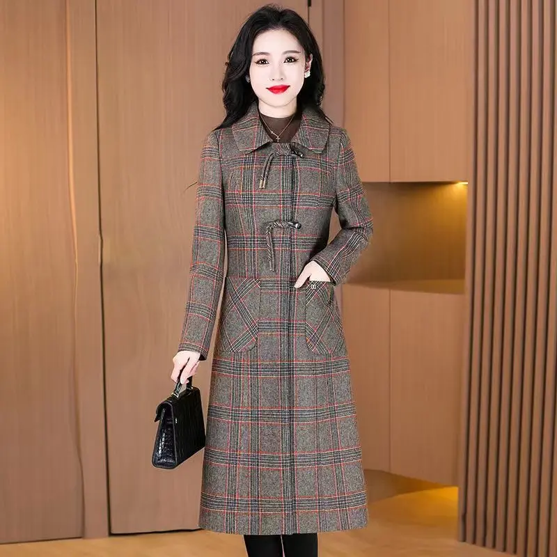 Autumn Winter New Women High-End Woolen Coat Fashion Large Size Overcoat Long Elegance Retro Outwear Middle Aged Mother Clothes