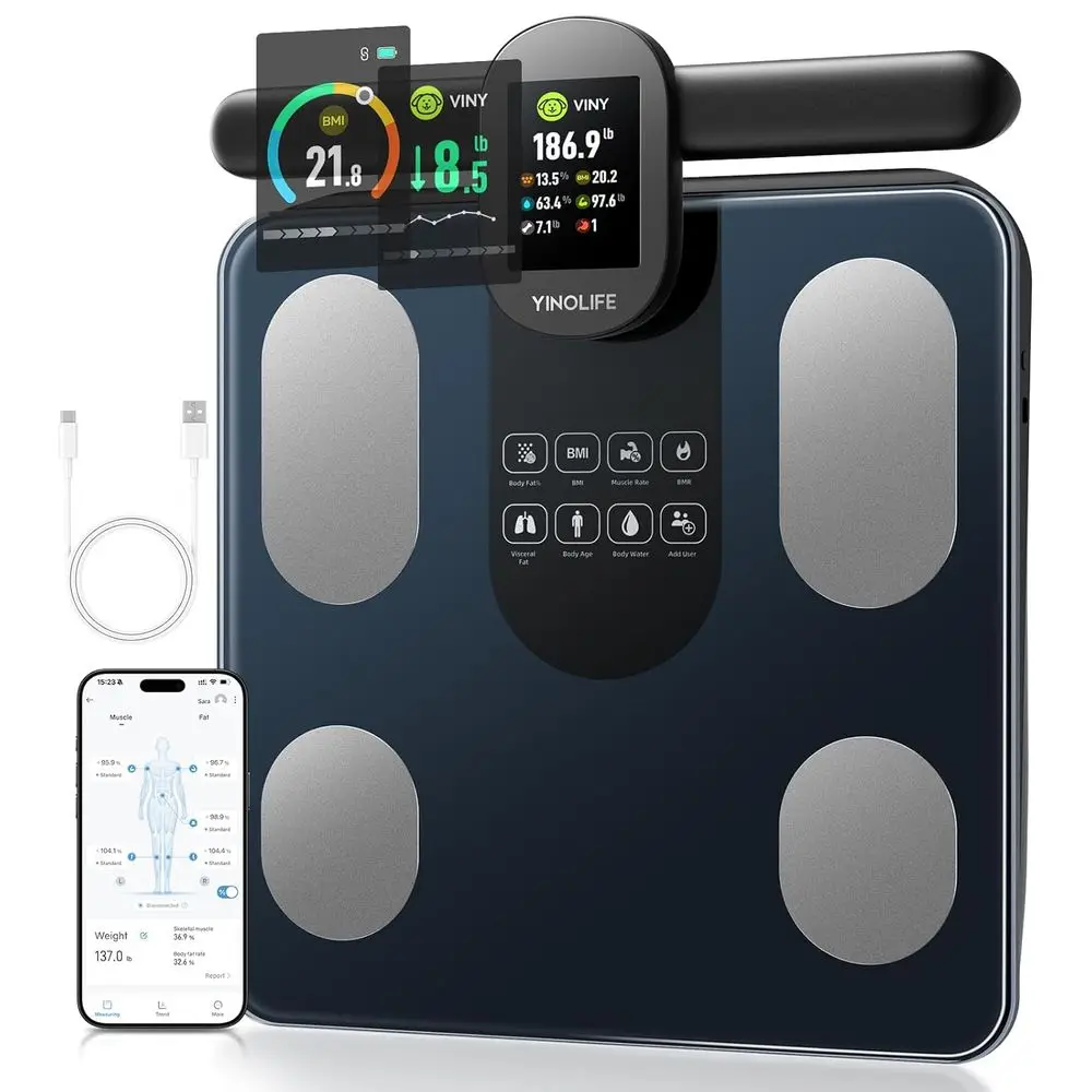 

8-Electrode Smart Scale for Body Composition Analysis with BMI, Muscle Mass, and Handle Display, Rechargeable, Supports Up to 40