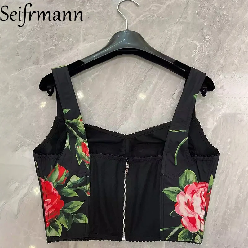 Seifrmann 2026 Spring Women's New Fashionable and Elegant Printed Cotton Strap Top+Half Skirt Two Piece Set image 4