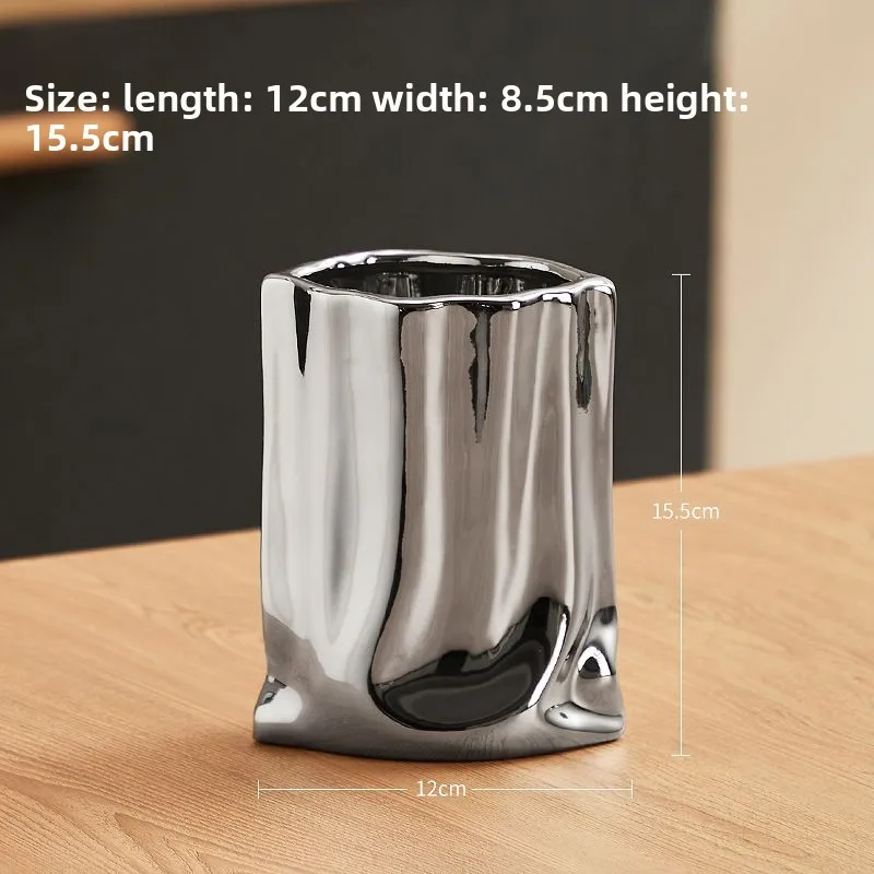 Light luxury electroplated silver vase, high-end flower arrangement, creative living room dining table decoration ornament