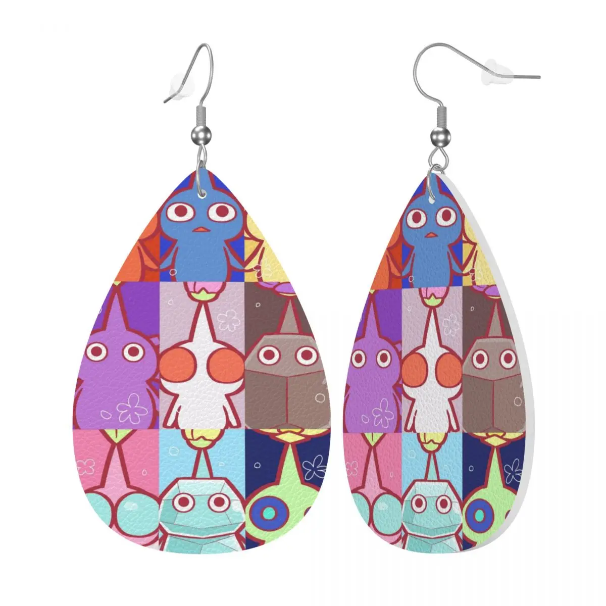 Custom Pikmins Anime Cartoon Leather Earrings for Women Video Game Teardrop Dangle Earrings Jewelry Accessories