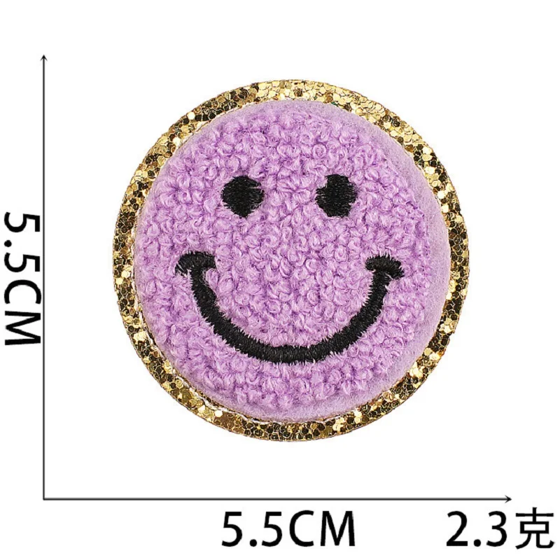 5.5cm Iron On Patch Chenille Embroidery Sticker Smile Pattern Patch for Costmetic bag Backpack Hat Bag T-shirt ect.