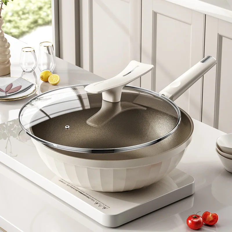 Titanium frying pan non-stick wok household flat-bottomed cooking pan ceramic pot suitable for gas stove induction cooker
