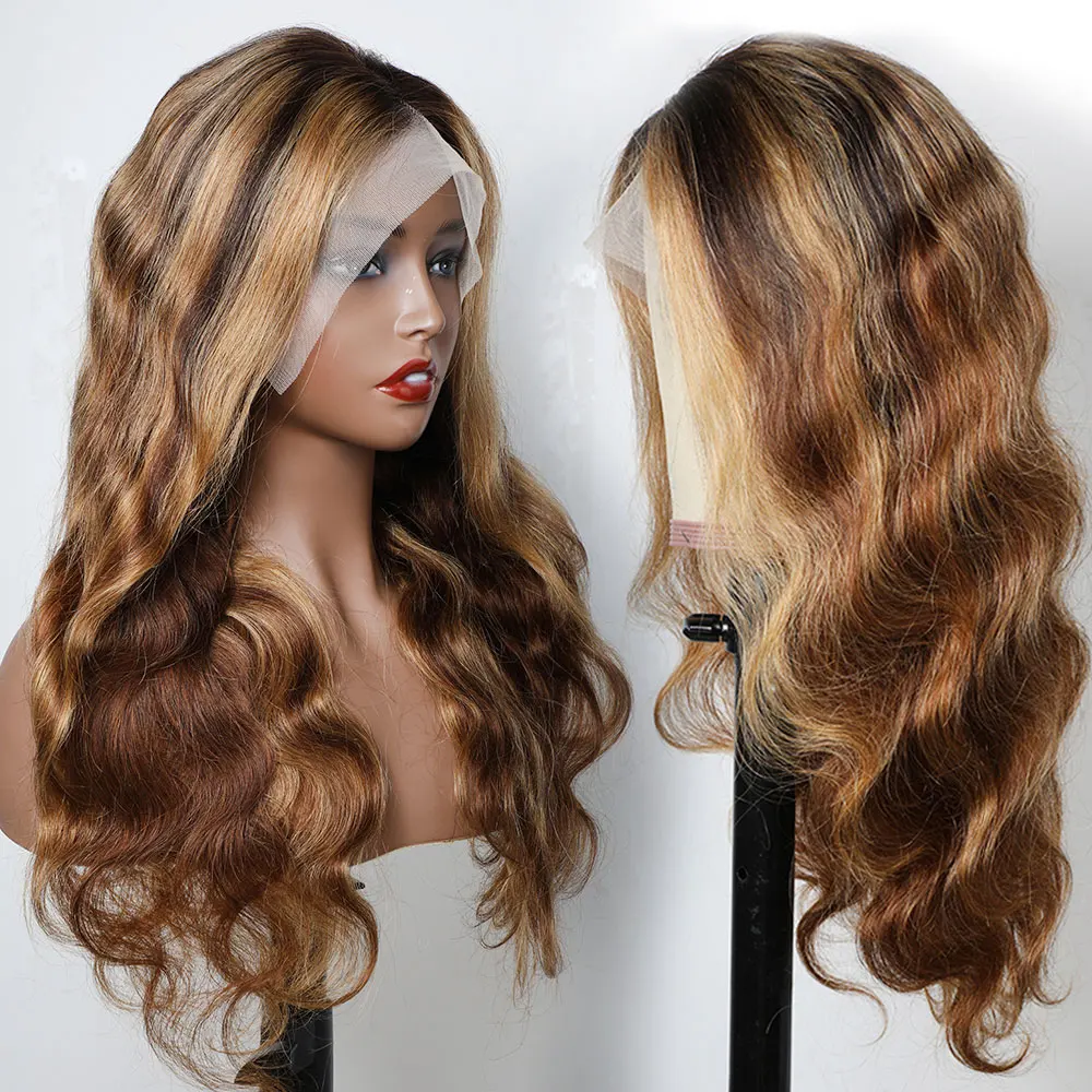 Minggu 13x4 تسليط الضوء على الجسم موجة الدانتيل الباروكات الأمامية شعر الإنسان P4/27 HD الدانتيل الشفاف الجبهة الباروكات للنساء قبل قطعها 200%