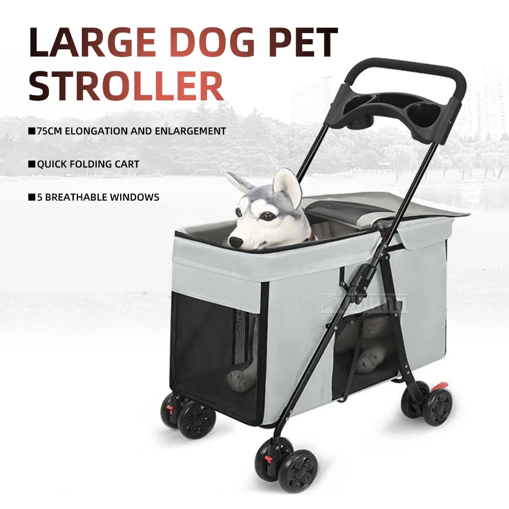 Portable Pet Stroller for Medium Large Dogs Cats Foldable Outdoor Pet Travel Cart