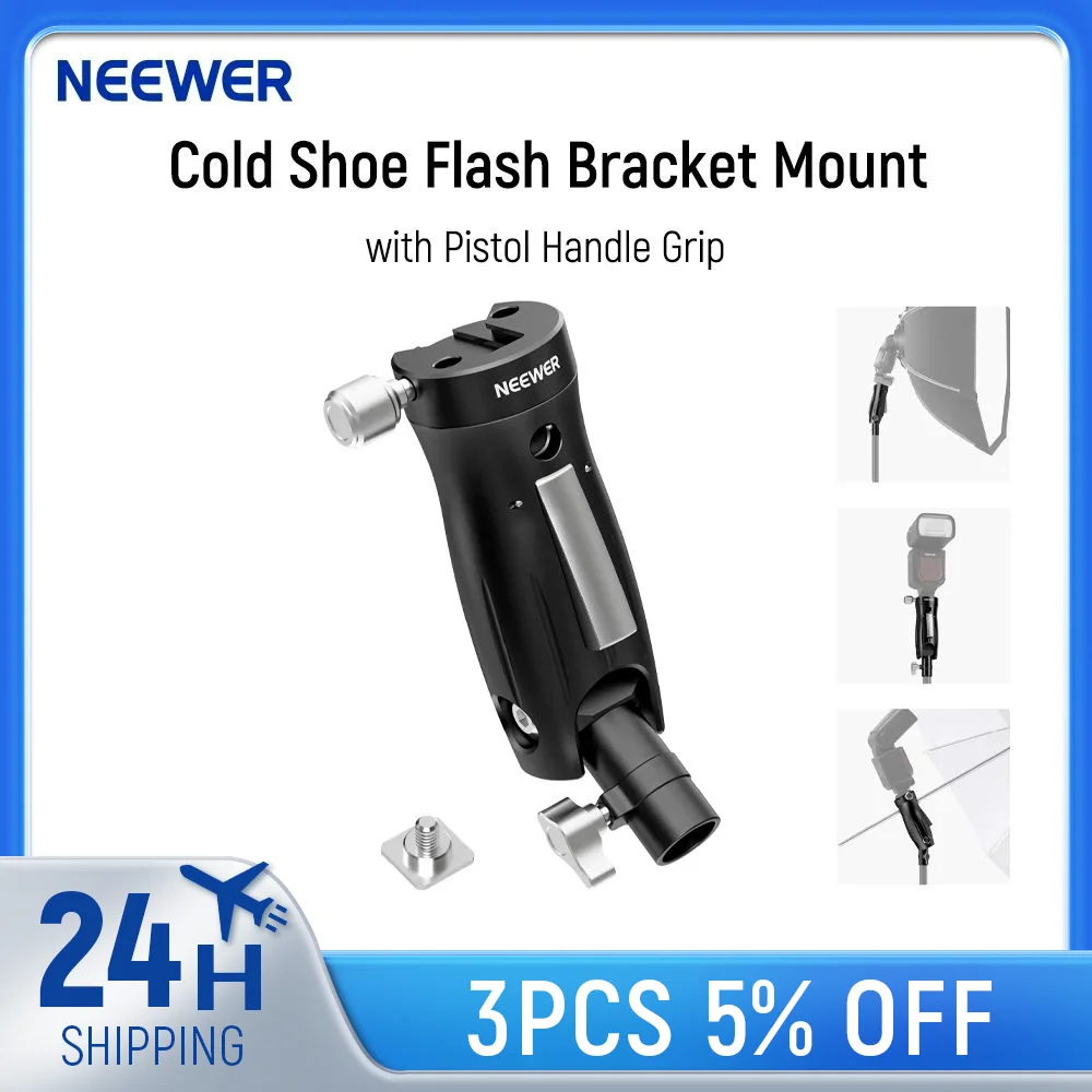 

Neewer Cold Shoe Flash Bracket Mount with Pistol Handle Grip 1/4" Screw Universal Light Stand Adapter for Camera Flash Speedlite