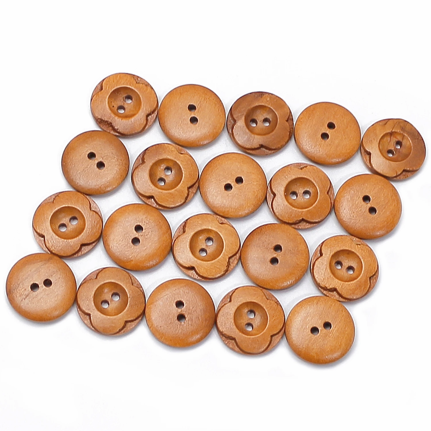 20 PCS 20mm Round Carved Vintage Flower Shape 2 Hole Wood Buttons For Handmade Scrapbooking  DIY Crafts Sewing Clothing Buttons