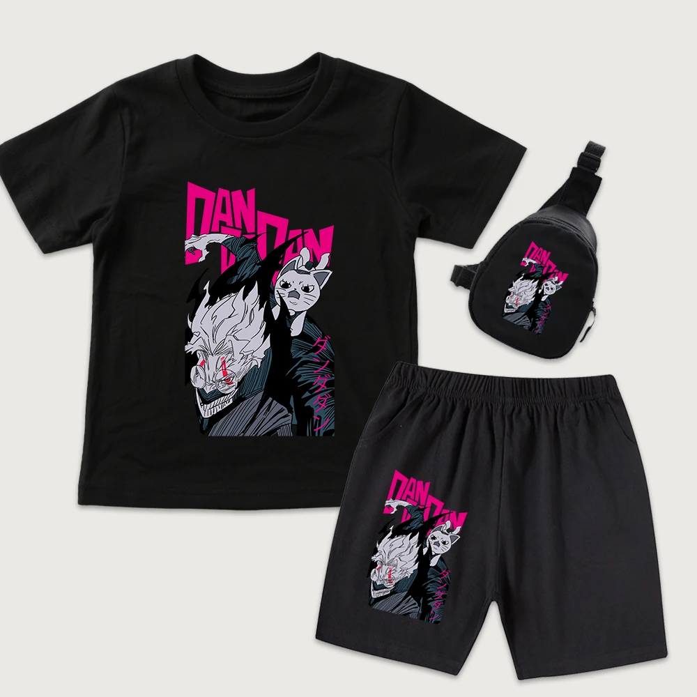 Kids Dandadan Okarun x Turbo Granny Anime Print Cotton T Shirt Shorts Mini Chest Bag 3 Piece Set for Boys Girls Summer Outfit