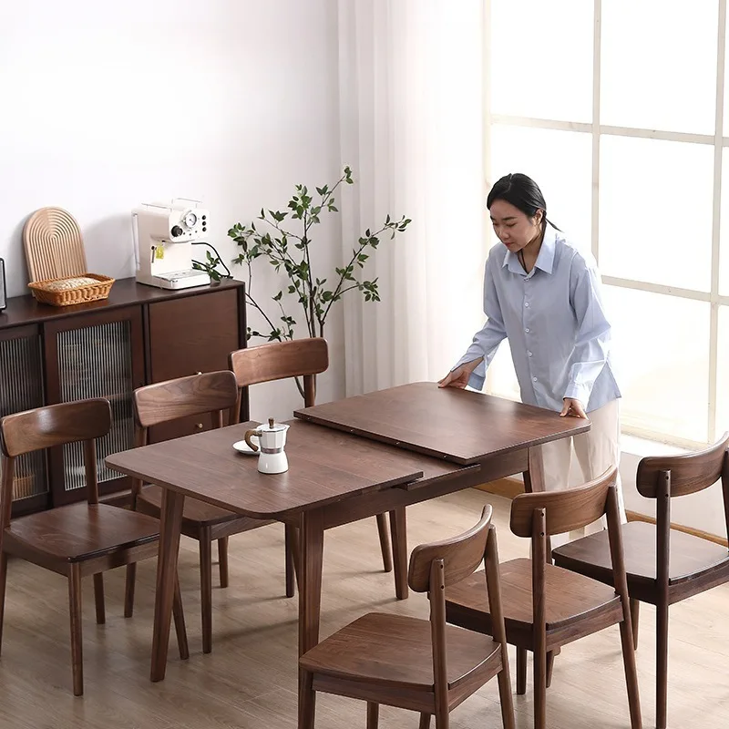 Meja makan kayu solid lipat apartemen kecil rumah tangga