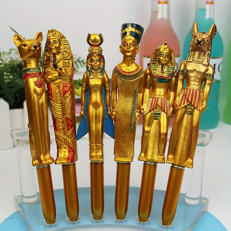3pcs Egyptian Pharaoh Ballpoint Pen Set - Hand-Carved Ancient Figure Design