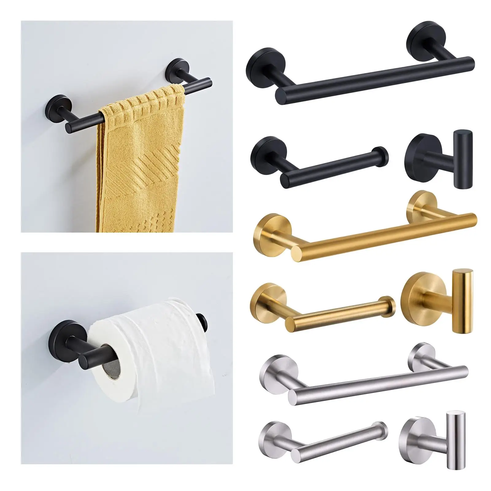 3x Brushed Robe Hook Toilet Paper Holder Storage 12