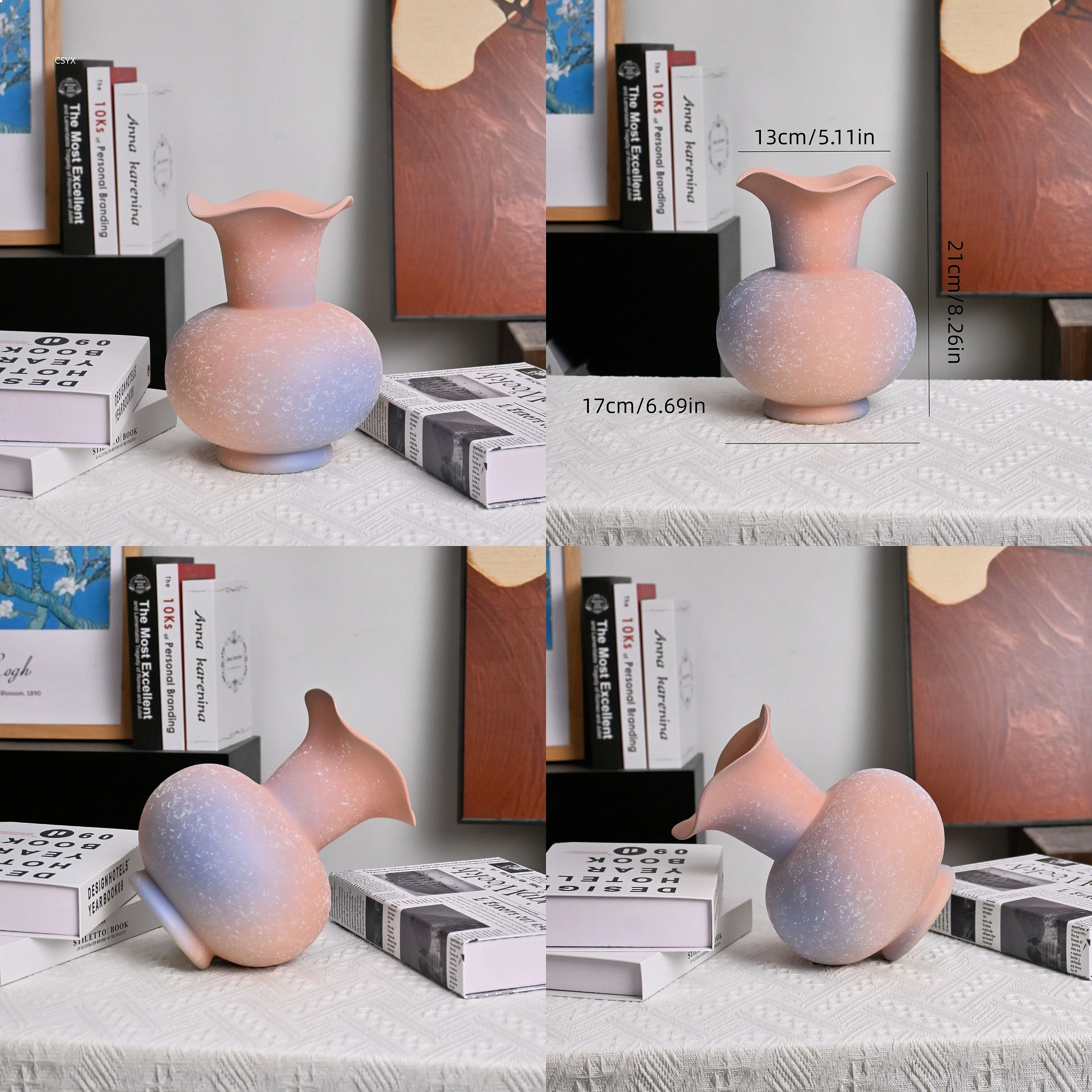 Jingdezhen Ceramic Vase New Chinese Style Matte Blue Flower Mouth Home Living Room Table Decor