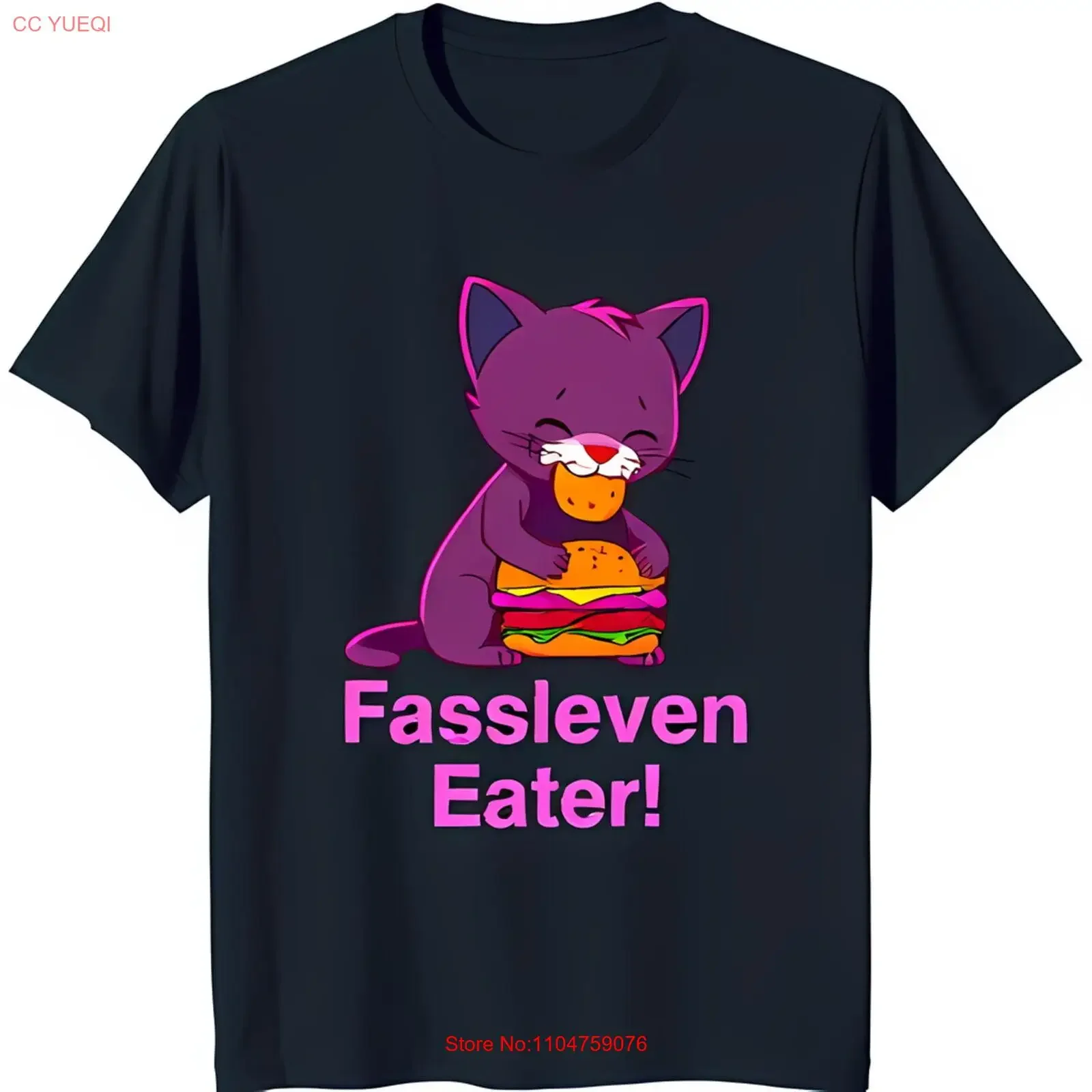 

Очаровательная черная футболка с котом, винтажный стираный топ «Fassleven Eater» для повседневной носки, растянутый графический топ