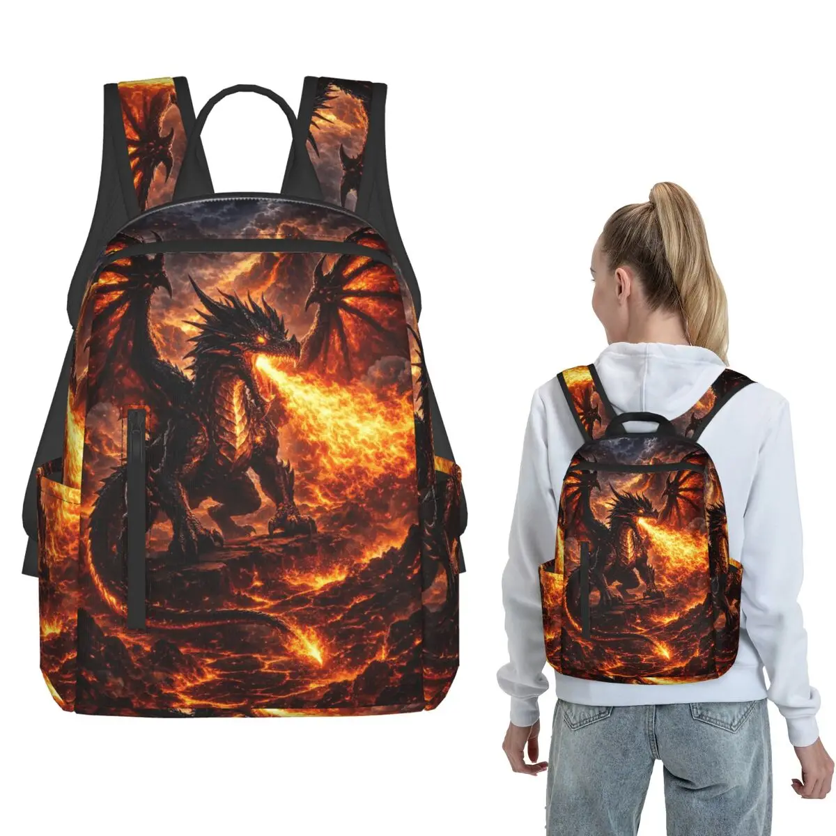

Flame Breathing Dragon Backpack Daypack Children BookBag School Bag Shoulder Bags for Men Women