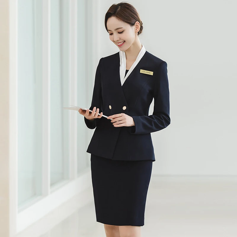 

Profional Beau Salon Consultant Front Desk Ss Faionable Work orm Korean Sle Long Sve Long Pants Set