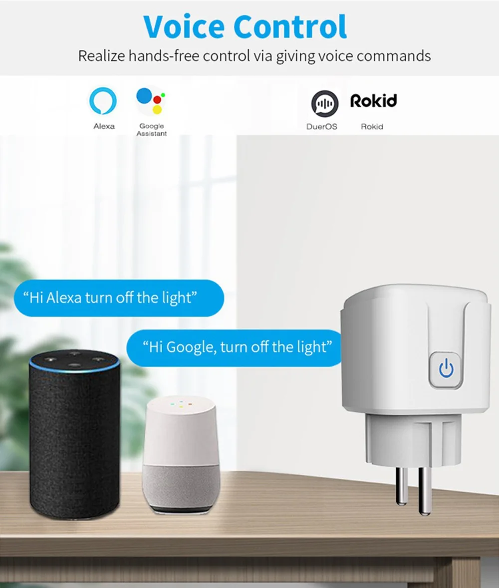 Inteligentne gniazdko WiFi Tuya 16A 20A EU z pomiarem zużycia energii, funkcją timera, sterowaniem głosowym Alexa i Google Assistant — zdjęcie produktu 3